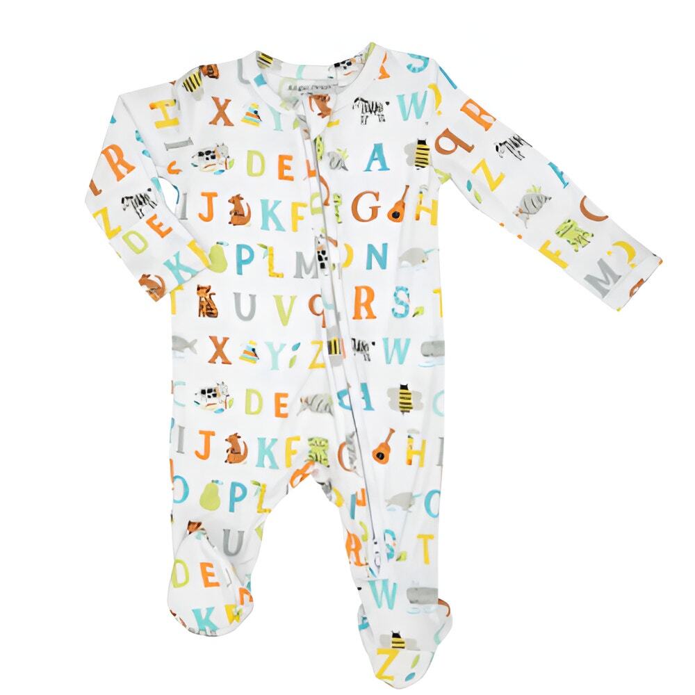 Angel Dear Baby Bamboo Animals Alphabet ABC Print Zippered Footie One Piece 0-3M